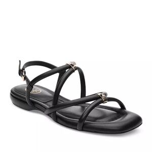 Ash Women's Ruby Square Toe Strappy Sandals Black Leather Size 39 US 8